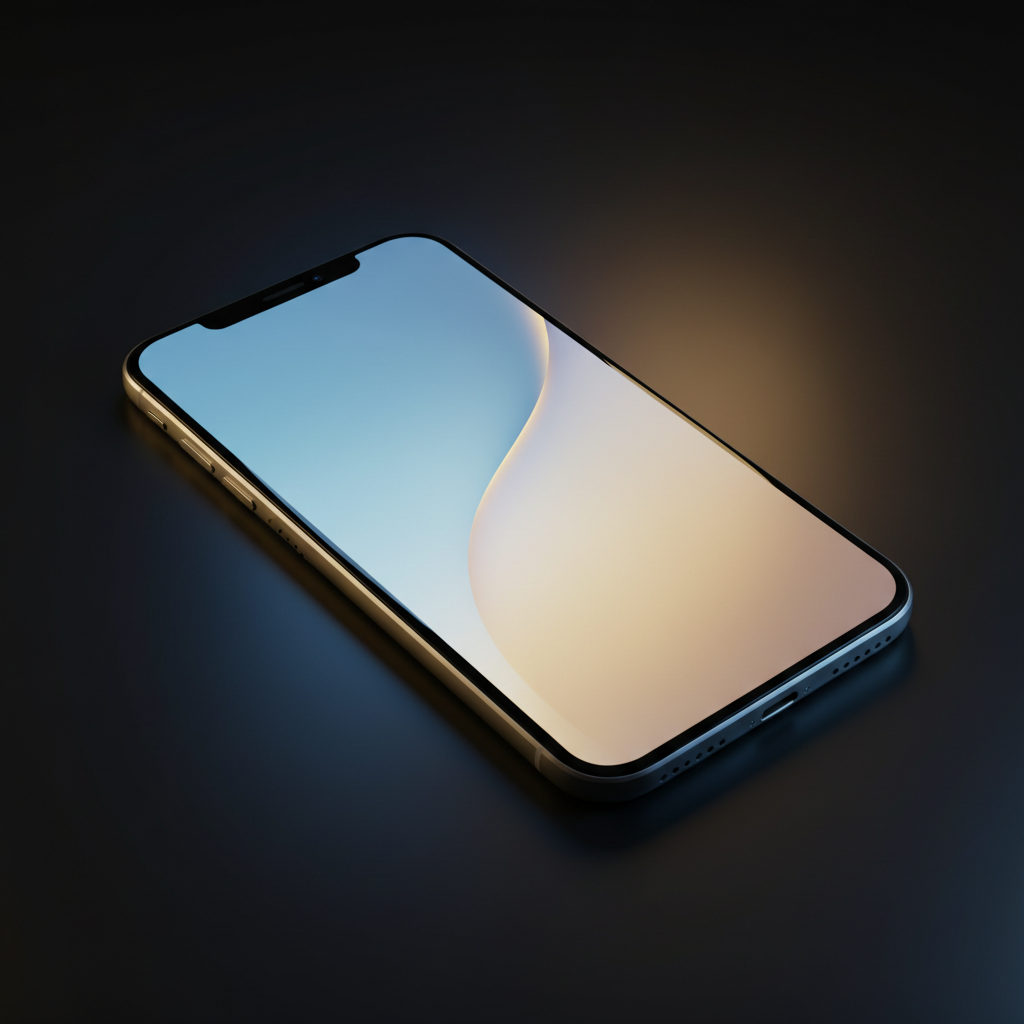 Maqueta de smartphone brillando con una pantalla degradada de azul a dorado