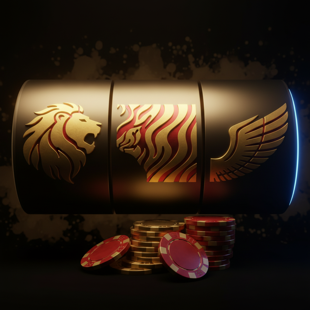 Icono de animal estilizado en oro y rojo, rodillo de tragaperras
