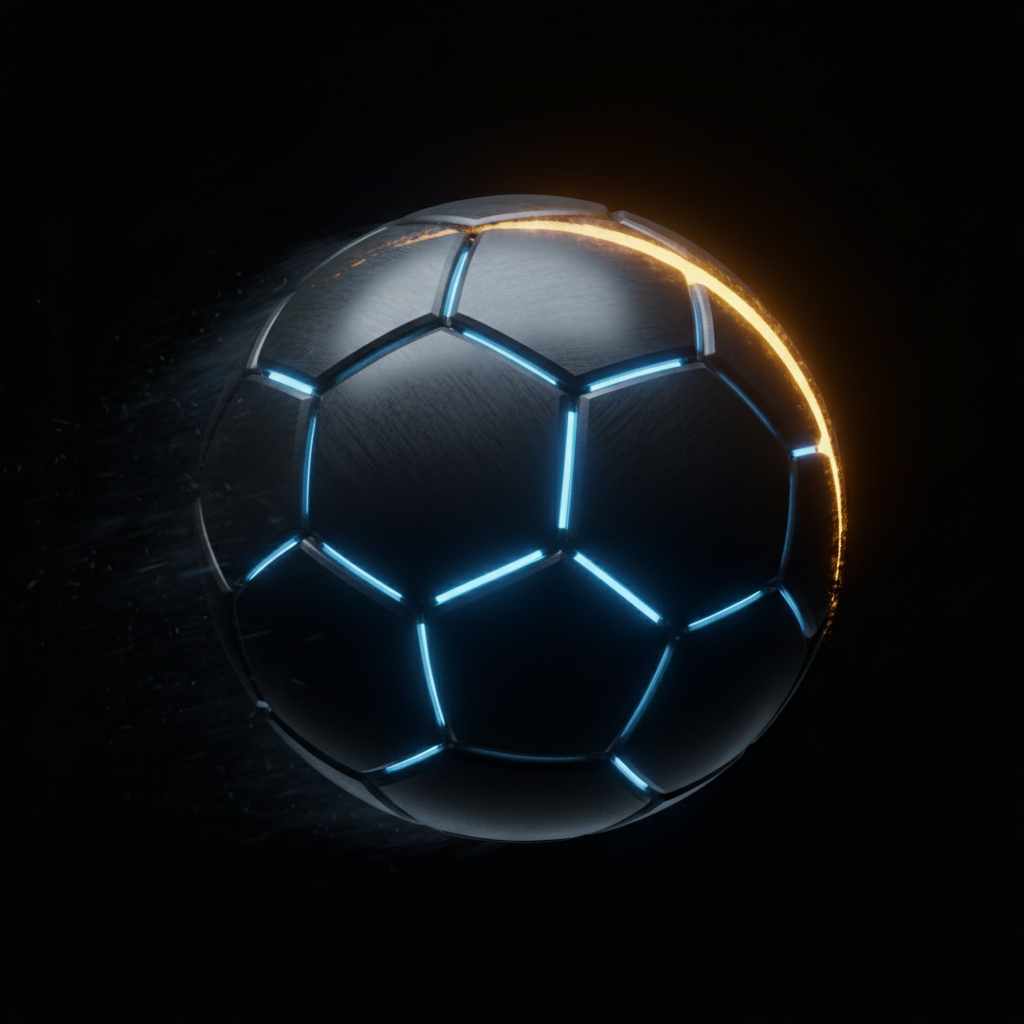 Balón de fútbol mate-metálico con iluminación azul en el borde