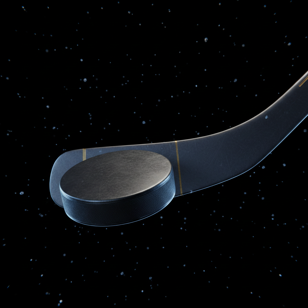 Disco de hockey mate-metálico con iluminación azul en el borde