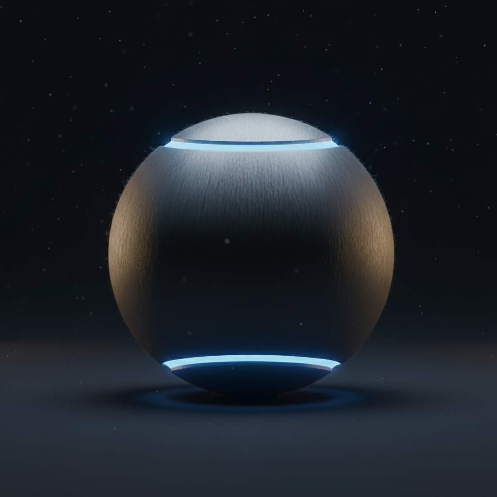 Pelota de tenis mate-metálica con iluminación azul en el borde